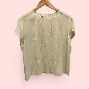 Vintage 90’s creamy beaded sequin delicate silk blouse Jones New York luxury